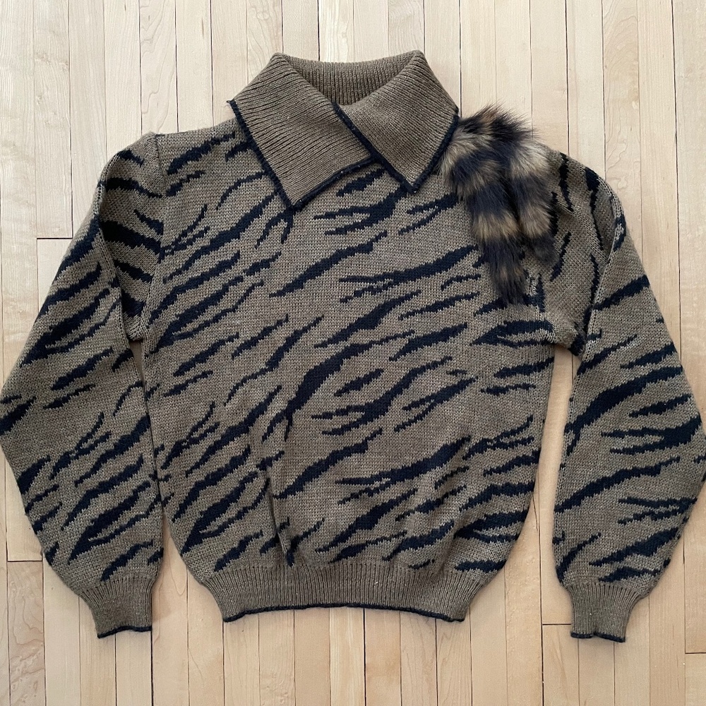 Vintage Sweater with real fur embellishment